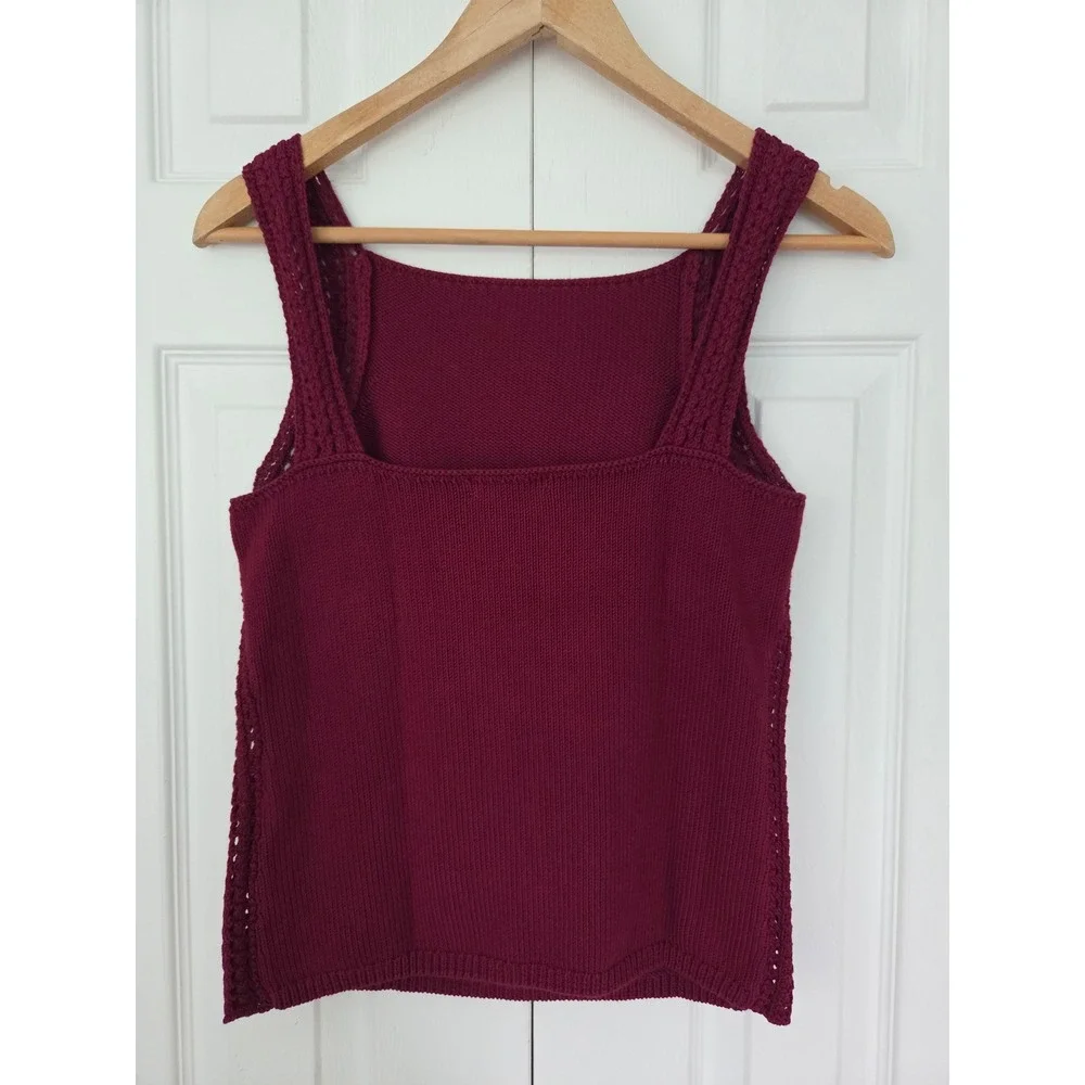 J. Crew Sweater Tank Crochet Knit Women Small Burgundy NWT $98 CT950